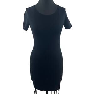 THEORY Andreeza Enchanted Black Bodycon Dress Rib Knit Round Neck Pullover Sz P
